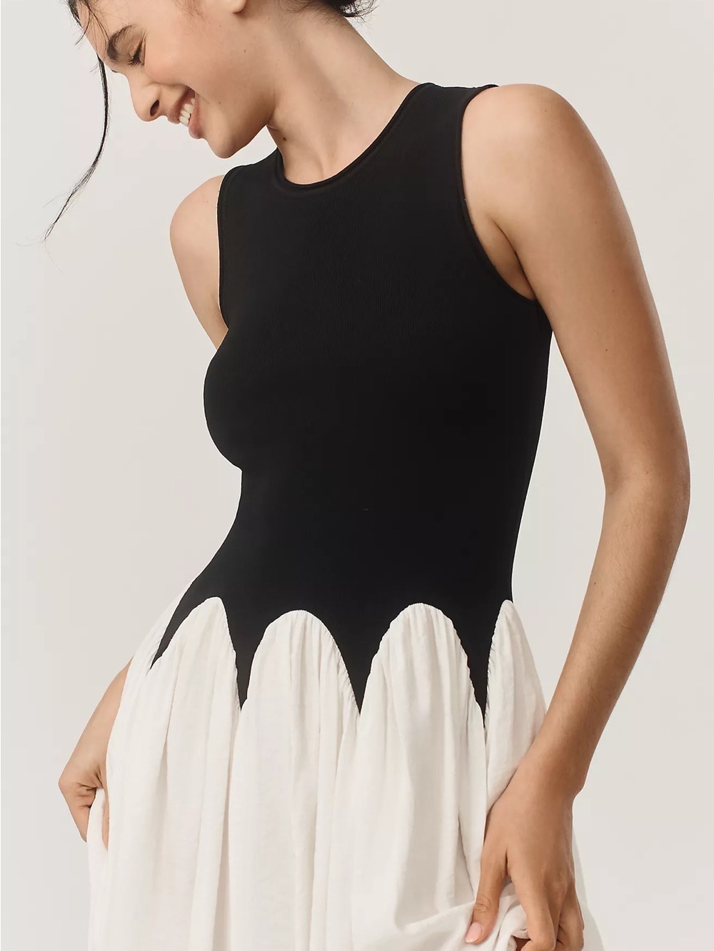Anthropologie Black Bodice White Midi Skirt with Blue Sweater Accent - Picture 3 of 6